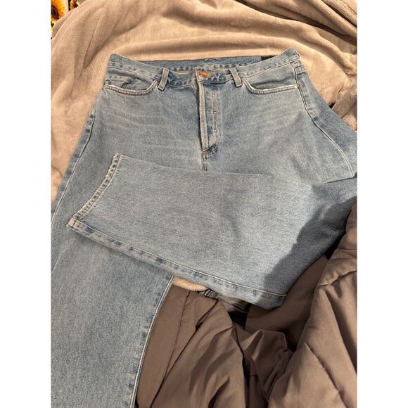 Goldsign Cropped Low Slung Medium Wash Jeans 30 Waist Marled Blue - Picture 1 of 10